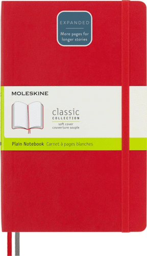 MOLESKINE - CUADERNO CLÁSICO CON HOJAS EN BLANCO, TAPA BLANDA Y CIERRE CON GOMA ELÁSTICA, TAMAÑO GRANDE 13 X 21 CM, COLOR ROJO ESCARLATA, 400 PÁGINAS