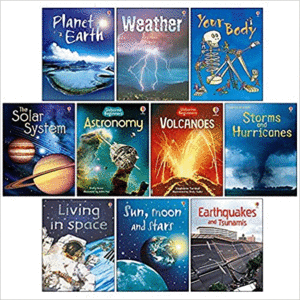 USBORNE BEGINNERS SCIENCE 10 BOOKS COLLECTION SET (SUN, MOON AND STARS, LIVING IN SPACE, VOLCANOES, SOLAR SYSTEM, PLANET EARTH, EARTHQUAKES AND TSUNAMIS & MORE!