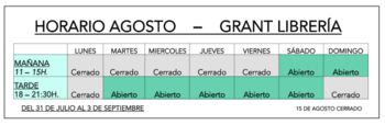 HORARIO DE VERANO - GRANT LIBRERÍA 