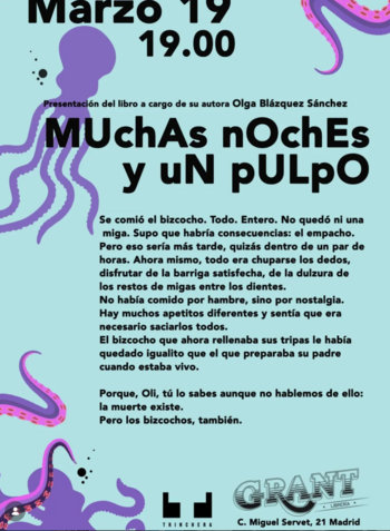 23/03: Olga Blázquez presenta Muchas noches y un pulpo.